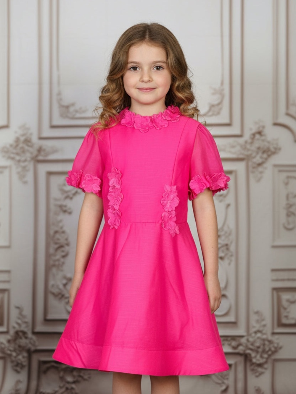 Gianni Bini Hot Pink Floral-Appliqué Party Dress